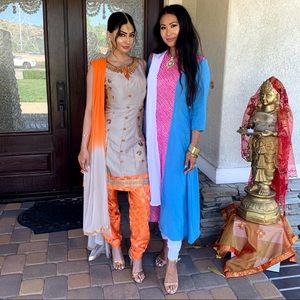 Leheriya Pink/Blue Cotton Kameez (Utsav Fashion)